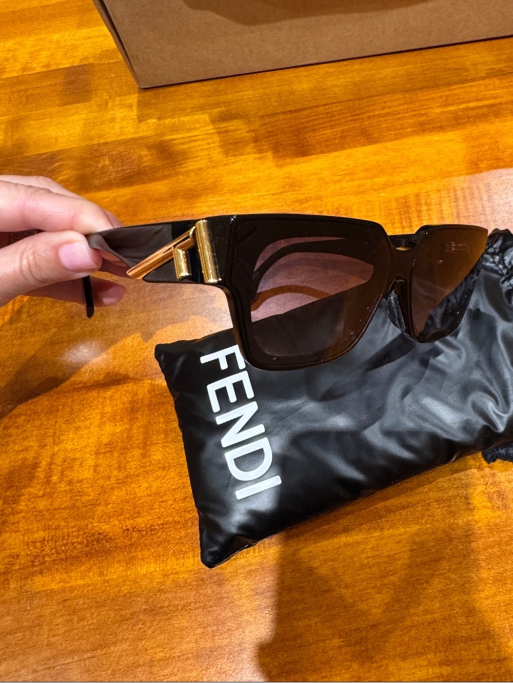 Fendi Black and Brown Shield Sunglasses with Gold Accent